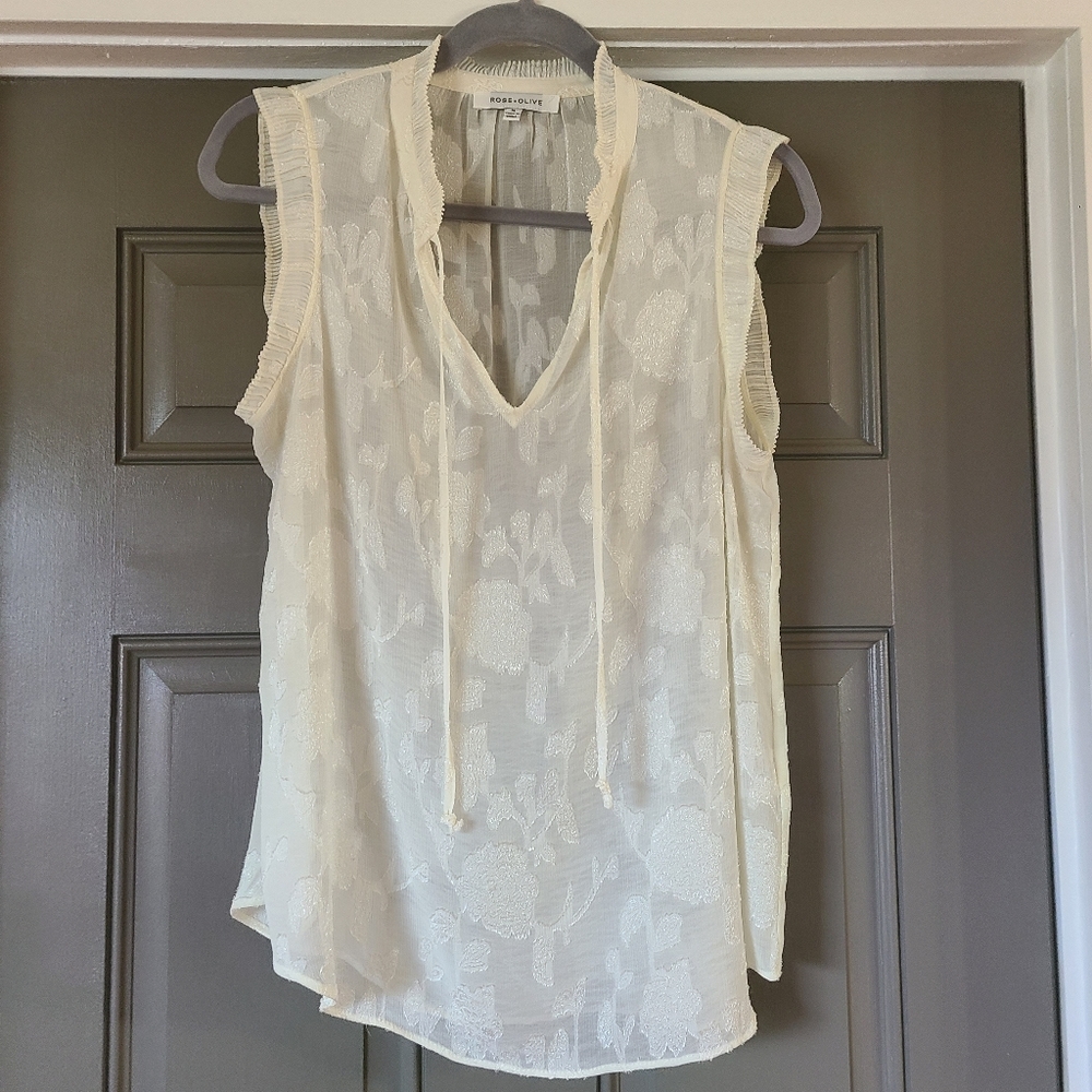 Rose + Olive Sleeveless Blouse, Medium,  Off-white